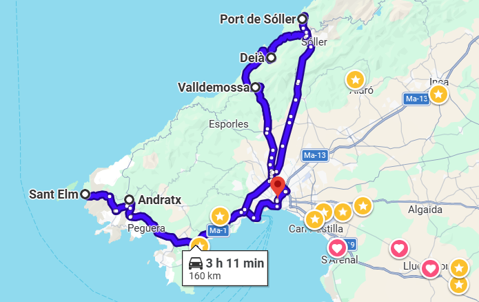 Palma · Andratx · Sant Elm · Port de Sóller · Deià · Valldemossa